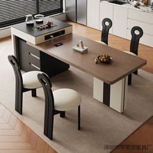 意式新款轻奢岩板岛台餐桌一体简约家用小户型多功能伸缩泡茶饭桌
