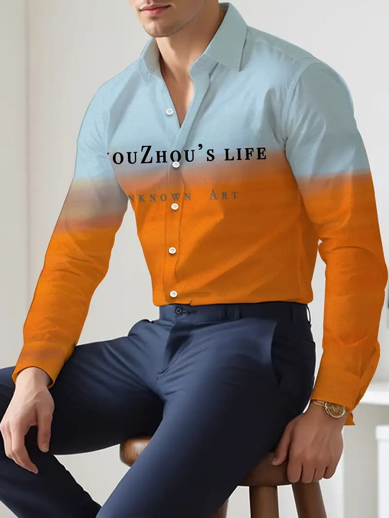 Camisa de botones de manga larga 2024 nuevos hombres de alta calidad con letras degradadas holgadas y cómodas blusas MB12