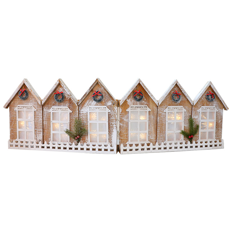 Shengyuan nuevo producto transfronterizo retro luminoso plegable nieve casa de madera valla de árbol de Navidad decoración de Navidad