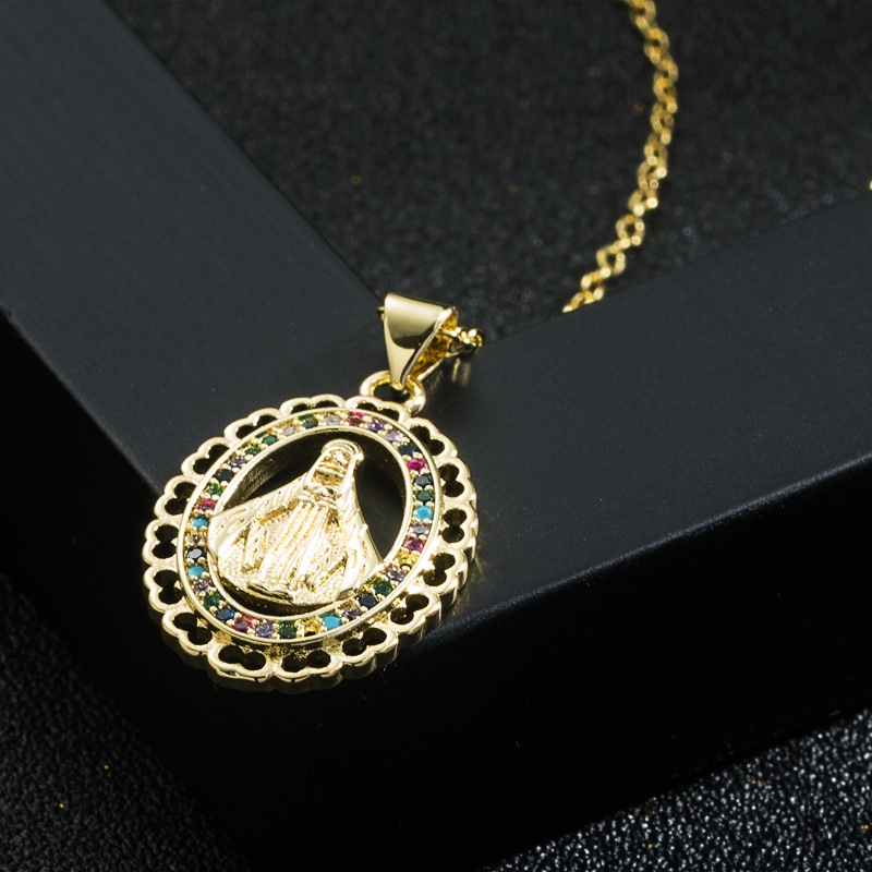 Europe And America Cross Border Supply Personalized Pendant Virgin Mary Necklace Religious Clavicle Chain Copper Micro Inlaid Zircon Spot display picture 4