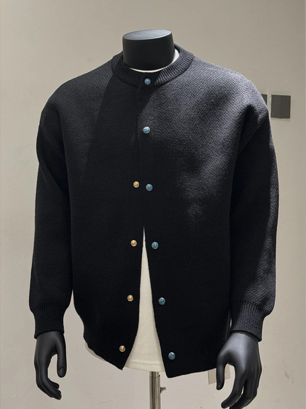 Black Simple Turquoise Button Cardigan Knitwear Jacket Men's Autum Ins Style Korean Style Right Shoulder Knitwear