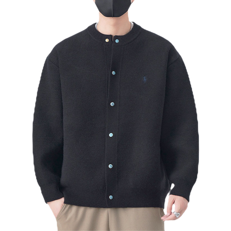 Explosiones transfronterizas de tamaño europeo bordado cardigan suéter de punto chaqueta de hombre botón turquesa fábrica de marea al por mayor