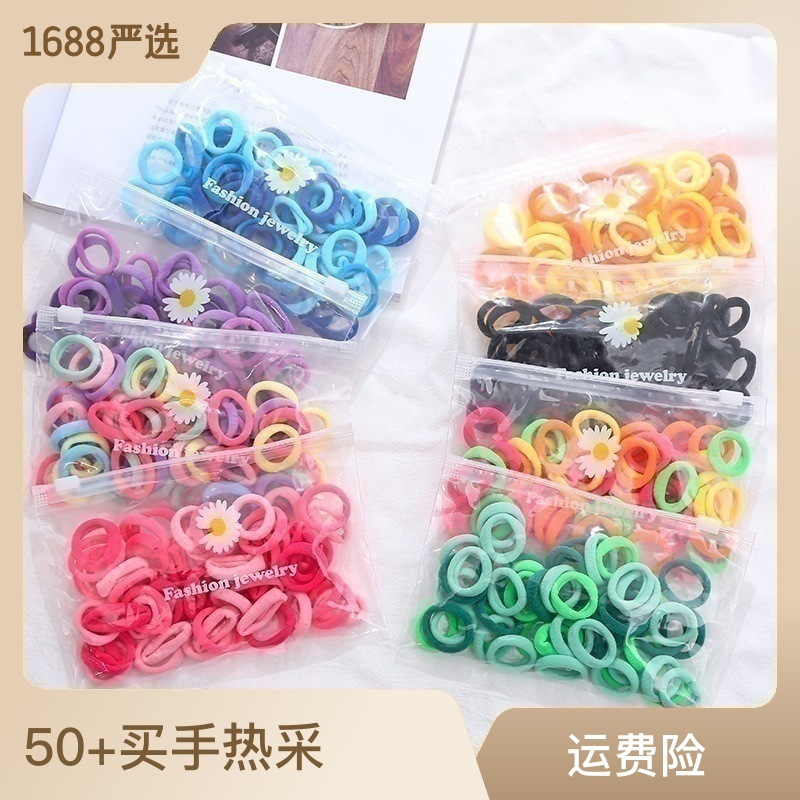 Corea nuevo crisantemo bolsa de los niños del anillo de toalla de color simple diadema de alta elástico anillo de pelo de color caramelo 50 unids/bolsa