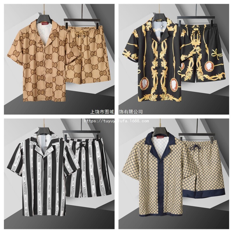 Cross-Border 2026 New High-Quality European Shirt and Shorts Set, Home Wear, Ice Silk, Unisex, Can Be Worn Outside, for Men Cross-Border 2026 New High-Quality European Shirt and Shorts Set, Home Wear, Ice Silk, Unisex, Can Be Worn Outside, for Men