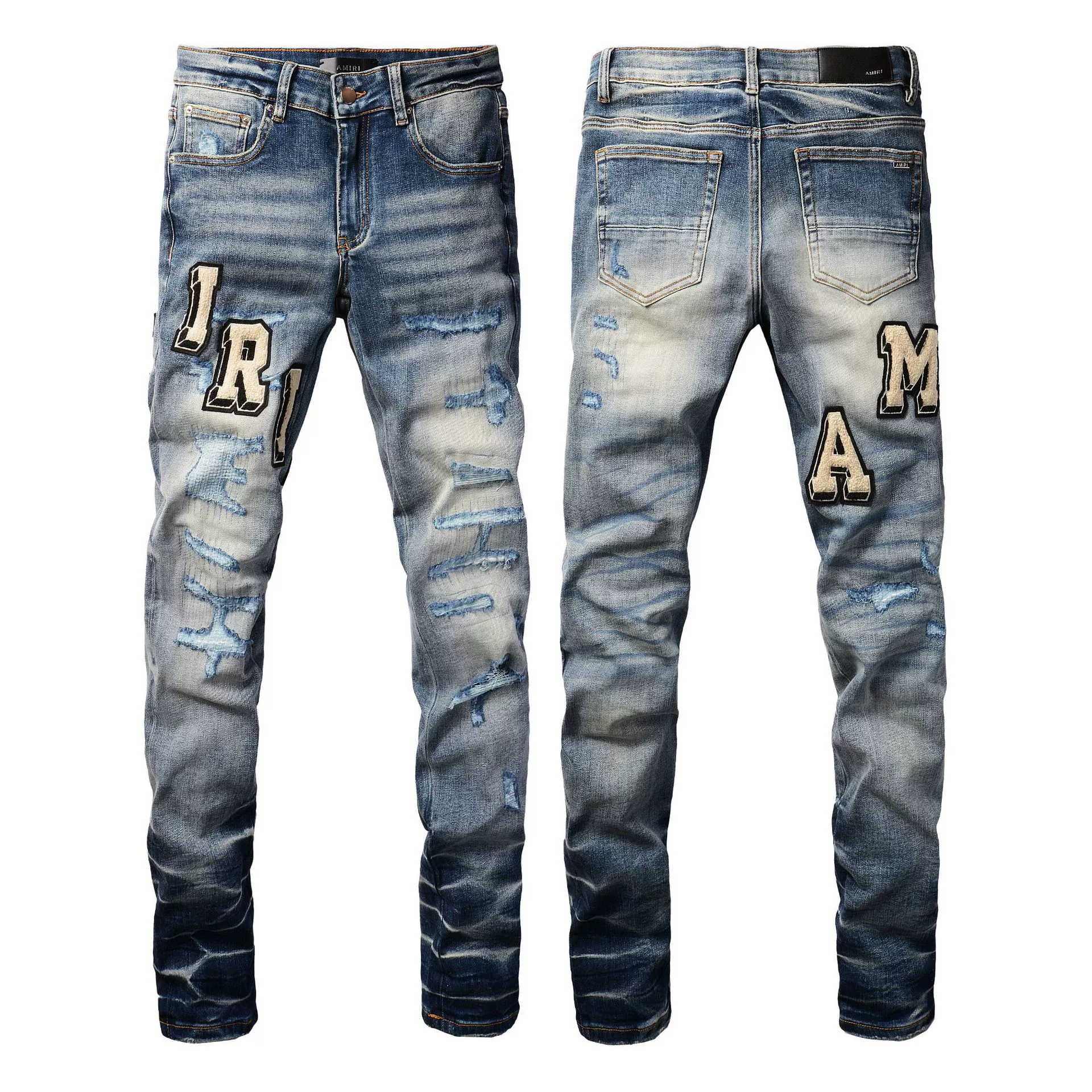 Джинсы (AMIRI) мужские slim с рваной отделкой, фасон зауженный