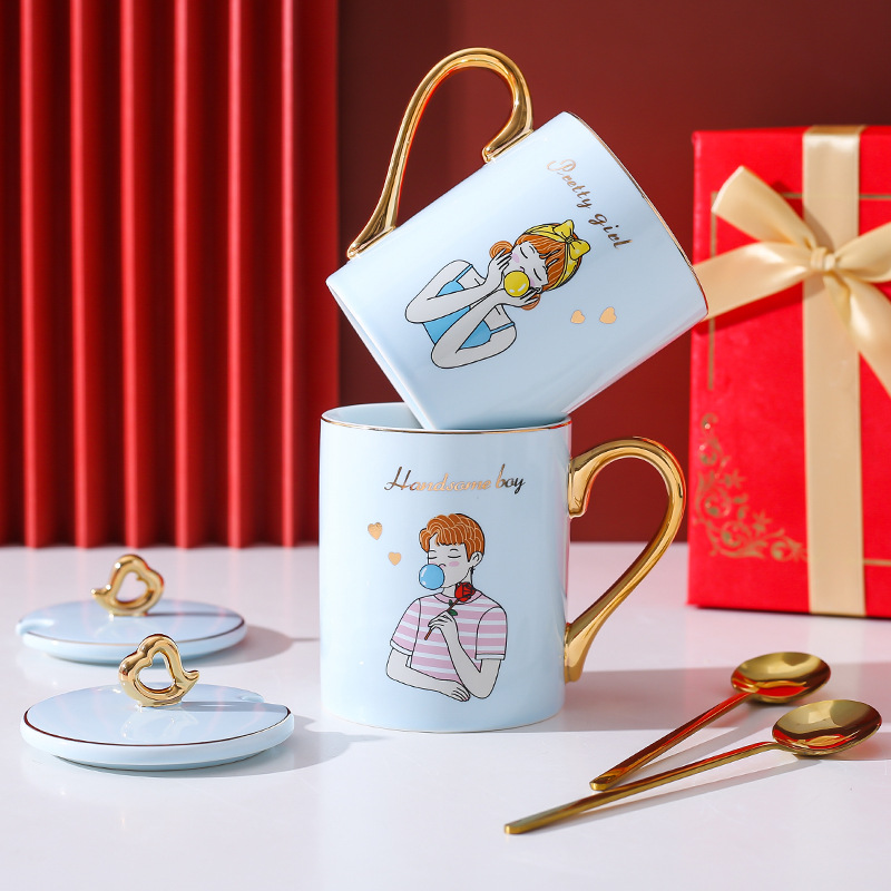 Boda pareja Copa par caja de regalo traje de boda Taza de cerámica par taza regalo festivo regalo