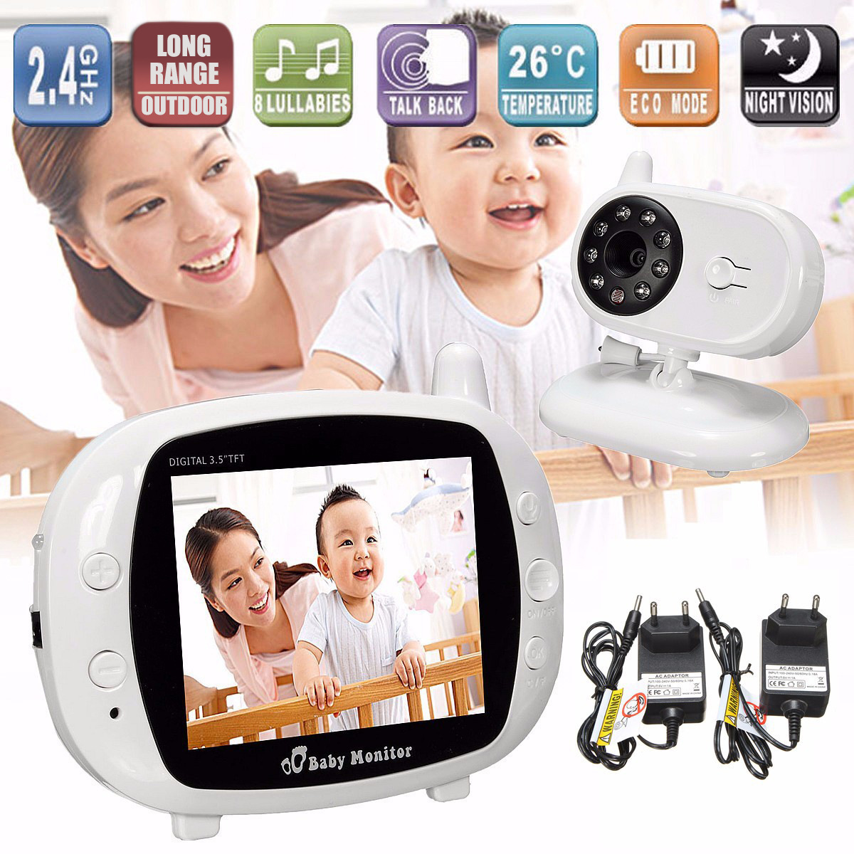新款3.5寸婴儿监护器 宝宝看护仪 无线监控 双向对讲 夜视红外详情15