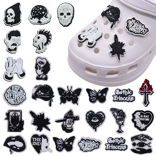 Halloween DIY Decorative Garden Shoes Flower Sticker Shoe Clips Dark Style Hole Shoes Decoration Set Party Shoes Accessories