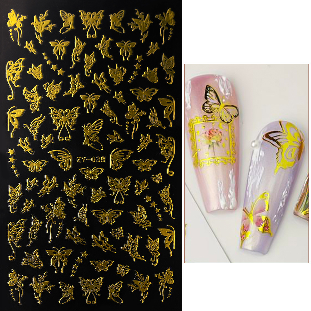 Venta caliente transfronteriza de uñas pegatinas de mariposa delgada dorada láser oro y plata mariposa adhesivo autoadhesivo decoración de uñas calcomanías