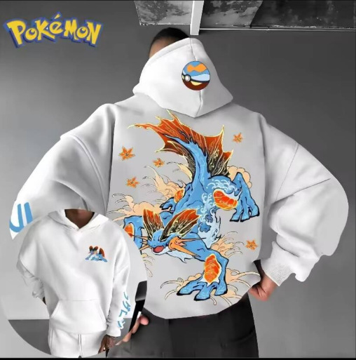 26 New Pokémon Hoodies for Men and Women, Fleece-Lined, Autumn and Winter, Harajuku Pikachu Pattern Hooded Sweatshirt