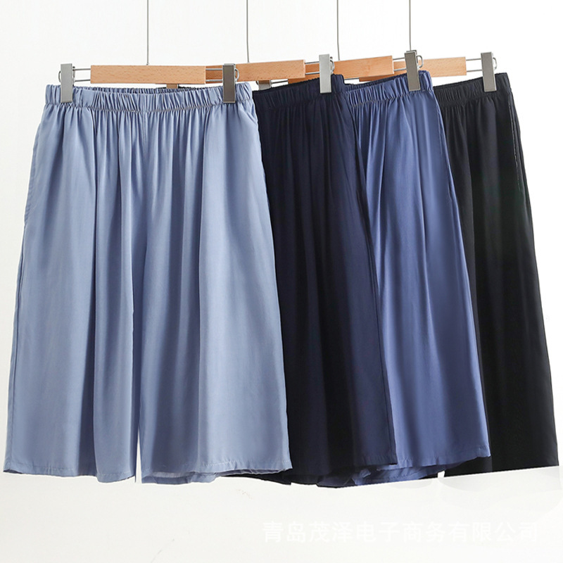 Middle-aged and Elderly Shorts Summer Men's Cotton Silk Thin Large Size Capri Pants Loose Artificial Cotton Pants for Dad Summer