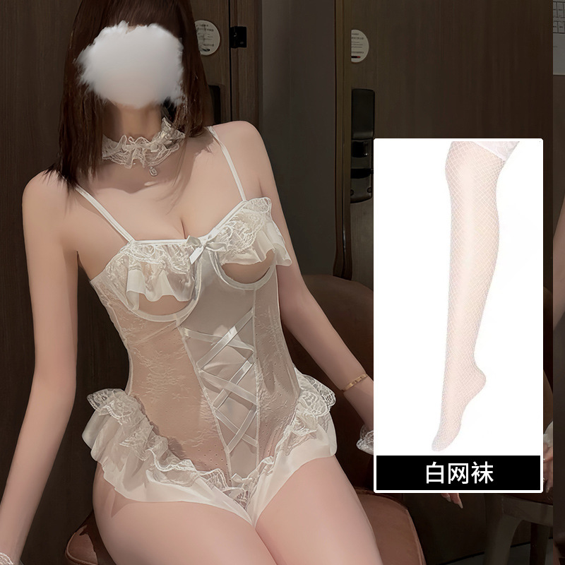 Lencería sexy tentación femenina sexy delgada conejita juguetona sexy entrepierna abierta pijama transparente traje de uniforme A356