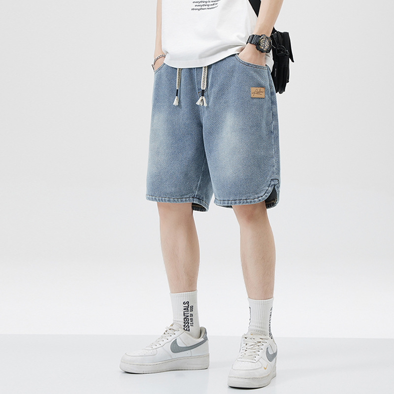 Summer Thin Starry Sky Pattern Denim Shorts for Men 2025 New Loose American Trendy Brand Casual Mid-Length Pants