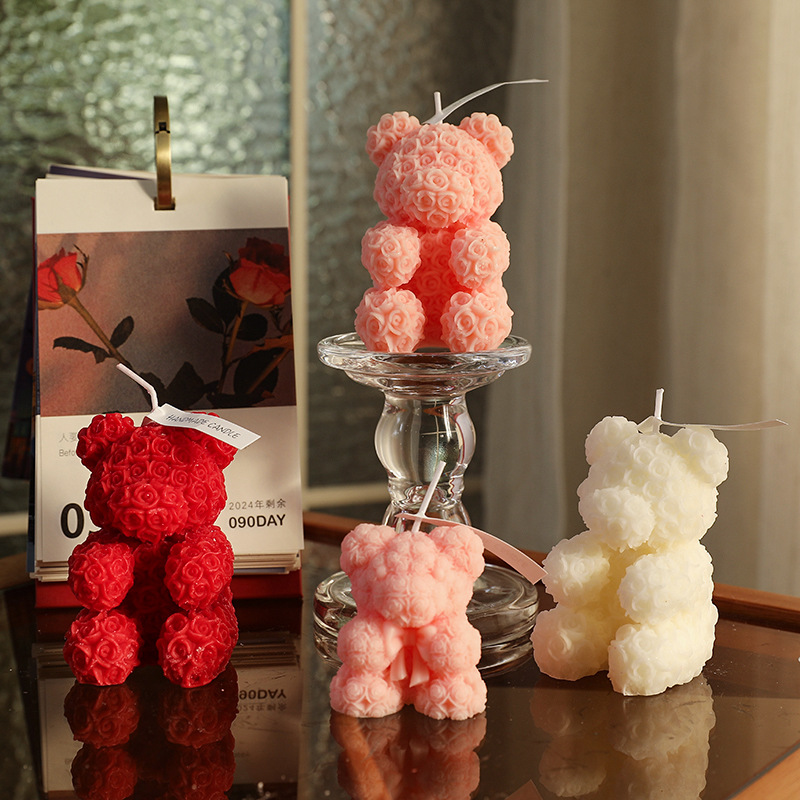 Rose Bear Shaped Aromatherapy Candle - High-end Handcrafted Perfume Candle for Birthday Gift - Candle with Atmosphere, Creative Gift