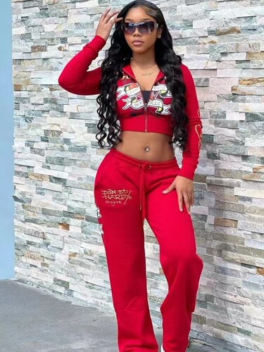 2024 Amazon European and American Women's Casual Streetwear Print 2-Piece Set Sister Set Multi-Color Set