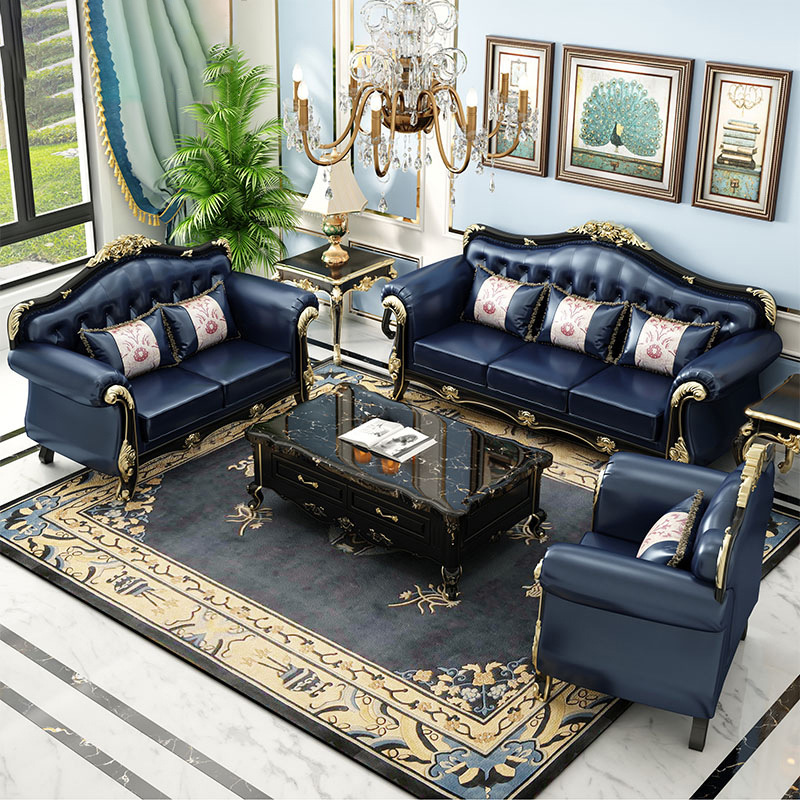 欧式真皮沙发组合大小户型奢华客厅黑檀高档轻奢美式实木雕花家具