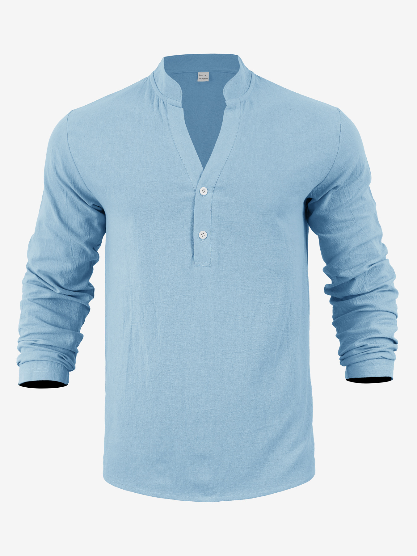 Estación independiente transfronteriza lino americano primavera venta caliente hombre relajado ocio transpirable V-cuello Henry camiseta de manga larga camiseta hombre