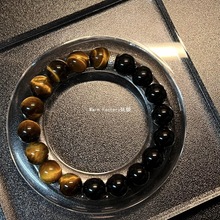 （附证书）天然黑曜石黄虎眼石手串男士水晶手链转运珠送男友鉴定