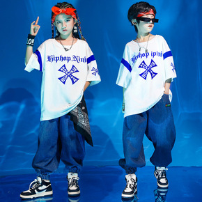 Street dance set for boys, trendy clothing for children, hip-hop street explosion hip-hop children's clothing, loose summer girls, performance clothing for children