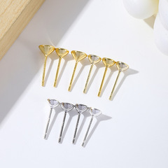 925銀針鍍18K真金尖杯耳釘針尖杯鑽托鑽杯空托尖底粘鑽針空托A66
