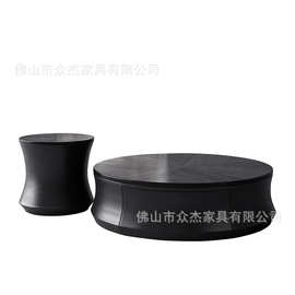 意式极简圆形茶几客厅家用现代小户型轻奢高级感实木茶桌