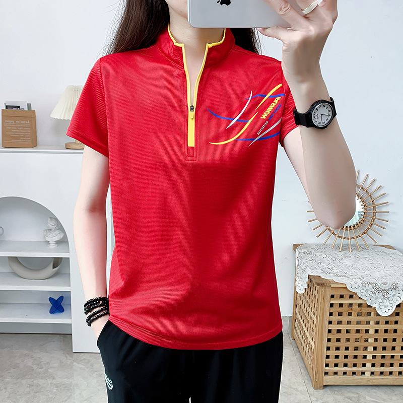 Camiseta de secado rápido al aire libre de mujeres deportivas correr acampando cuello de manga larga T transpirable de verano hombre de manga corta prendas de secado rápido comercio exterior