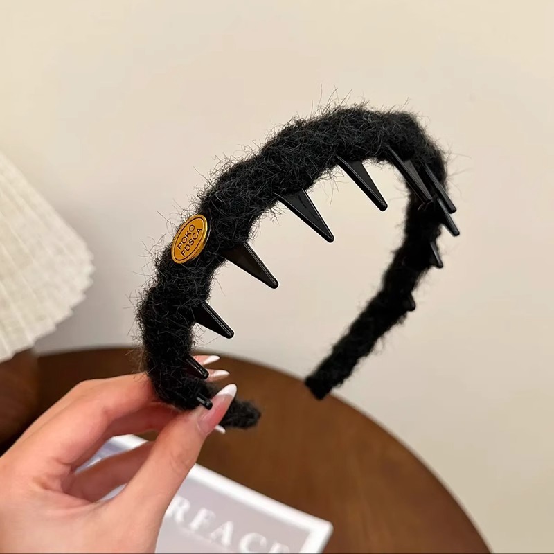 Coreano alto cráneo debe aumentar la altura esponjoso peludo ondulado banda de cabello de doble uso con dientes para mujeres