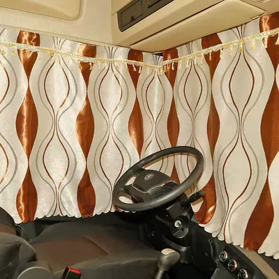 J6, Pj6, Lh6, Chenglong, Delong, Car curtains - brown-water-ripple-with-fringe-whole-car-curtains-three-large-pieces