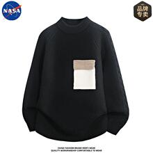 NASA品牌高质量圆领针织衫毛衣男士秋冬季打底设计感口袋毛线上衣
