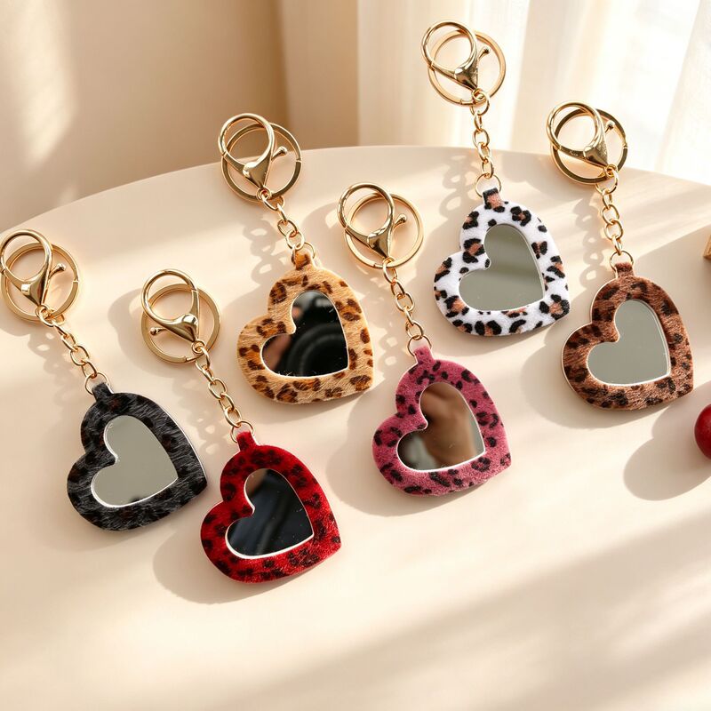 Retro Leopard Print Small Mirror Keychain Leather Portable Heart-Shaped Makeup Mirror Pendant Plush Bag Accessory Decoration Retro Leopard Print Small Mirror Keychain Leather Portable Heart-Shaped Makeup Mirror Pendant Plush Bag Accessory Decoration
