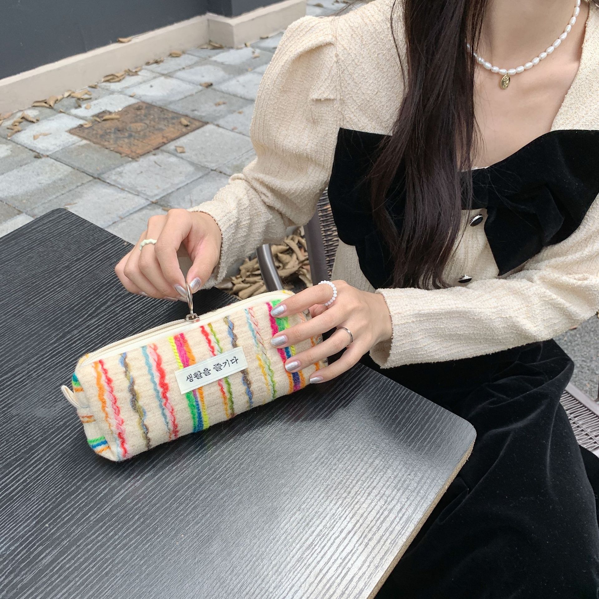 28131 InS-style color-blocking makeup bag, storage and organization bag for miscellaneous items, cute and easy to hold together, ladies' pocket money bag undefined