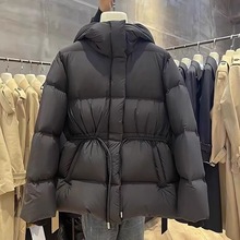 冬季欧货新款面包服小香风白色收腰连帽保暖设计感棉服加厚外套女