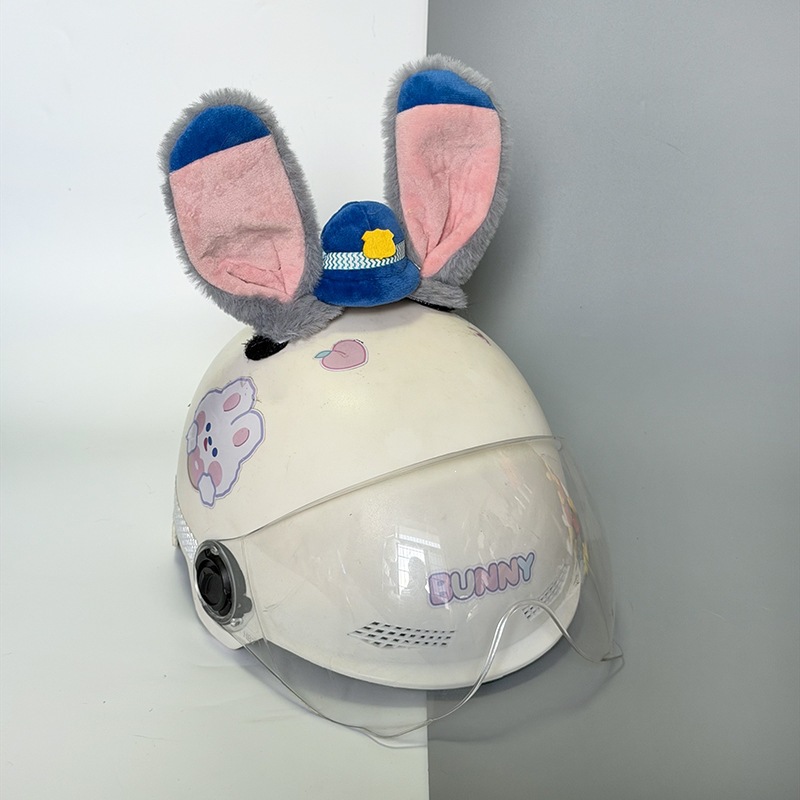 New Judy Rabbit Ear Helmet Decoration Cat Ear Velcro Plush Doll Accessory for Electric Scooter and Ski Helmet Quick Release