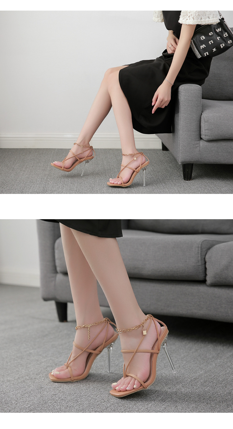 Clip toe thin taping locking chain square toe high-heel sandals NSGXL117164