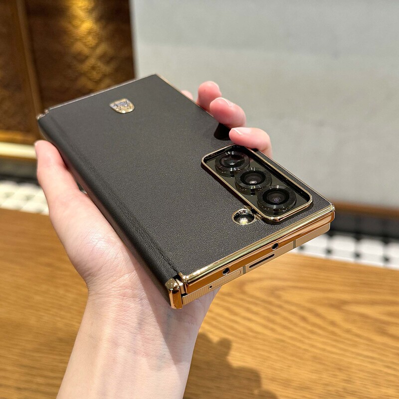 Samsung Heart of the World w25 携帯電話ケース、ハイエンド無地レザー電気メッキ w24 中央軸磁気保護、軽くて薄いハードケースに適しています。|undefined