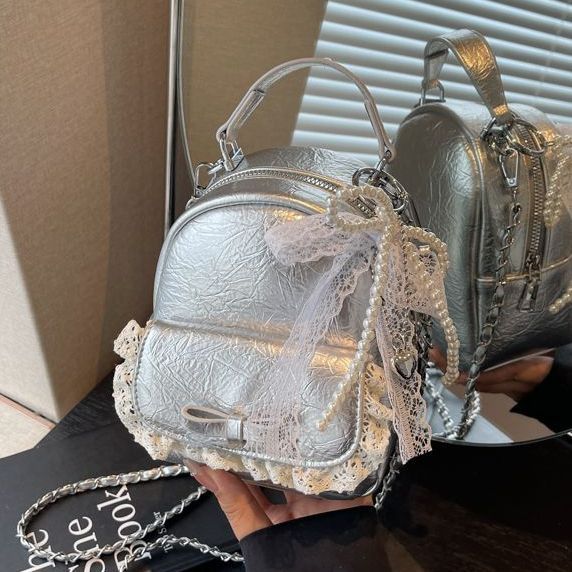 韩国迷你双肩包包2025新款超火蝴蝶结单肩包蕾丝花边手拎包女