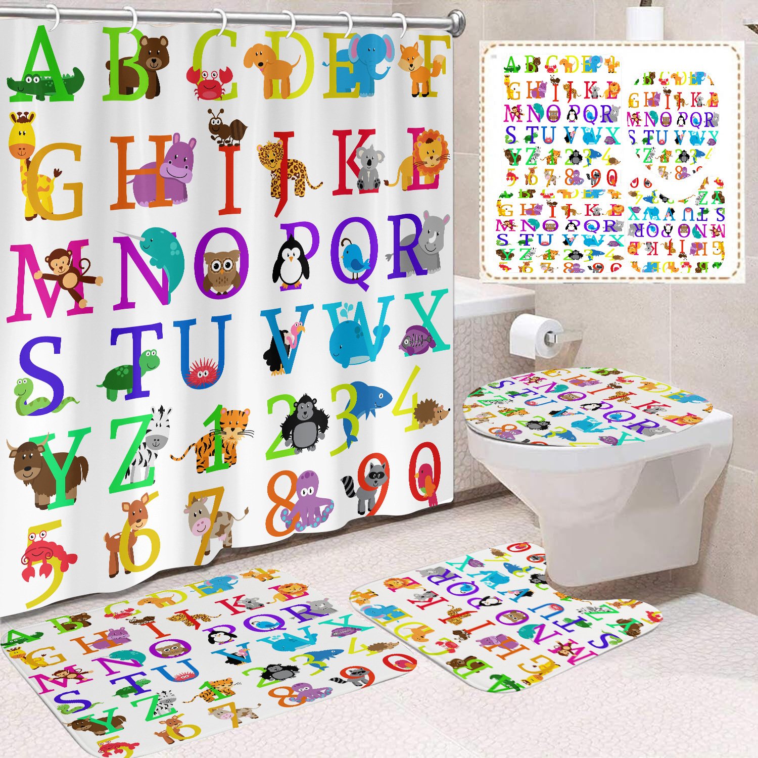 Cortina de ducha de poliéster con estampado digital de animales, impermeable, creativa, para baño, de Amazon, transfronteriza
