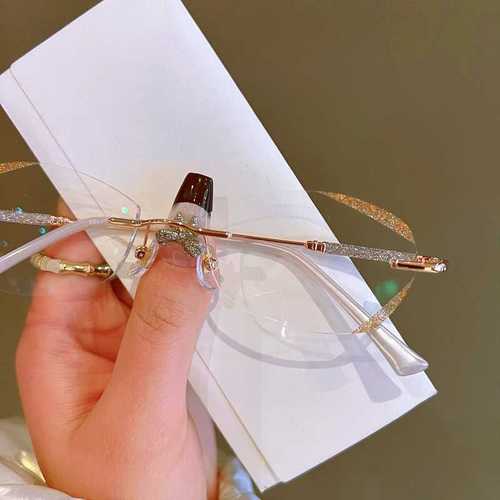 Stylish Diamond Sparkle Edgeless Rimless Reading Glasses for Women with Anti-Blue Light Feature