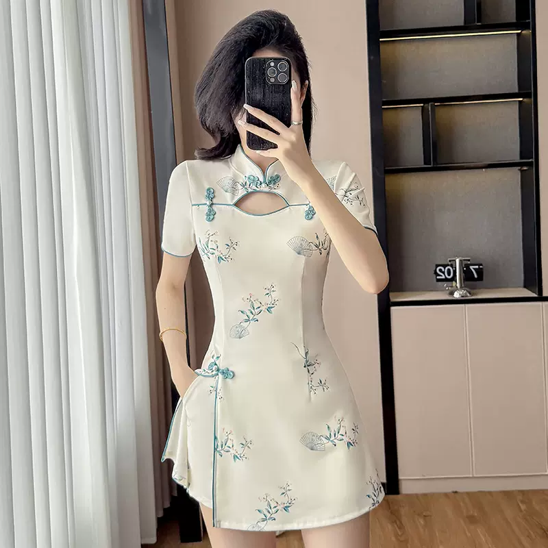 实拍现货改良旗袍新款温柔年轻款气质少女小个子套装两件套