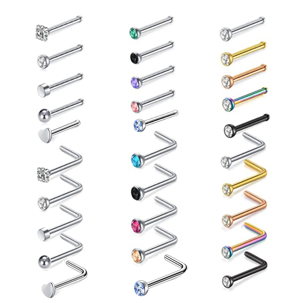 Stainless Steel Nose Stud Set - Geometric Nose Ring Nail for Women - Body Piercing Jewelry Set - Nose Stud Kit for Nostril detail image 8