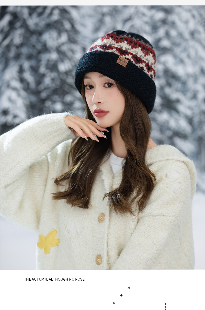 Etichetta in pelle stile Fair Isle con bordo arrotolato, maglia di lana, autunno inverno, retrò, snellente, natalizio, casual, antivento, caldo_voghion.com