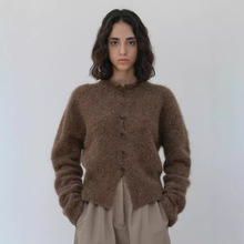 现货moia羊驼毛开衫24新款韩版通勤纯色慵懒风圆领系扣针织毛衣女