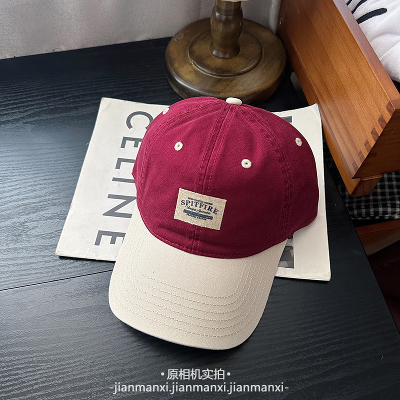 韩版复古字母布标拼色棒球帽子女春夏软顶情侣款百搭休闲鸭舌帽男|undefined