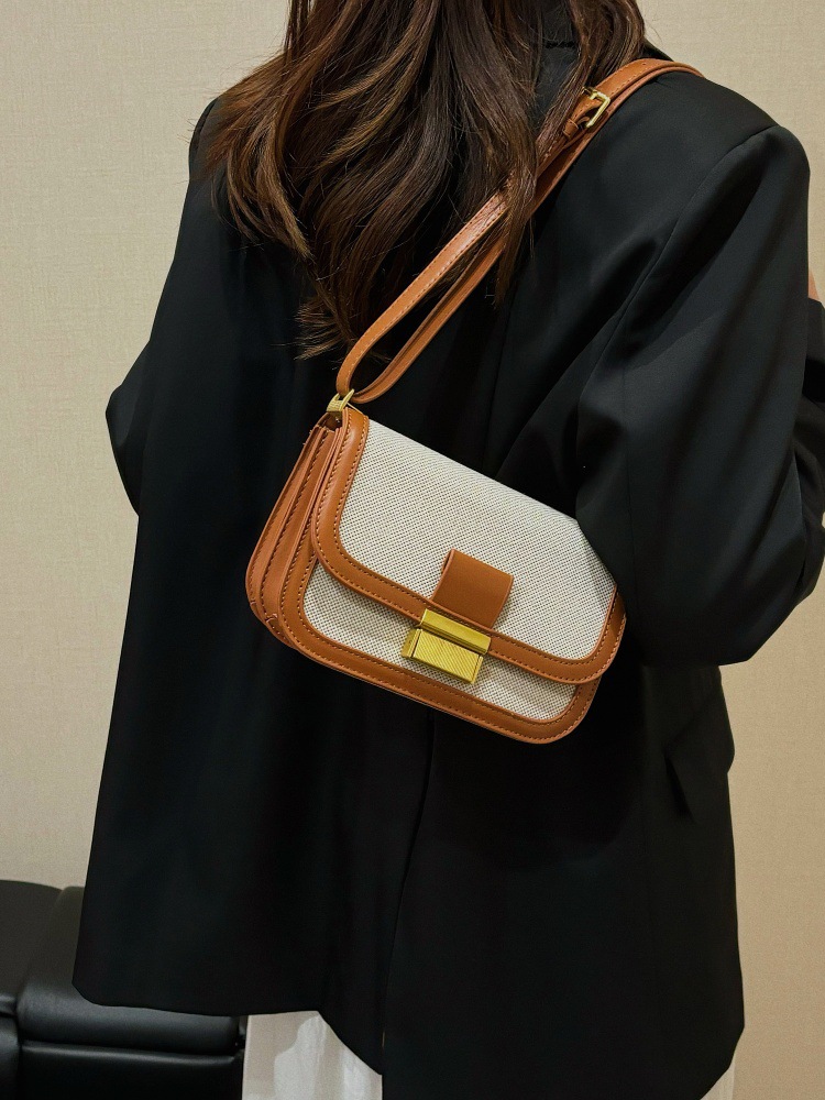 Nicho de diseño de lino empalmado bolso para mujeres 2025 nueva moda moda bolso pequeño de moda bolso casual simple mochila image 4