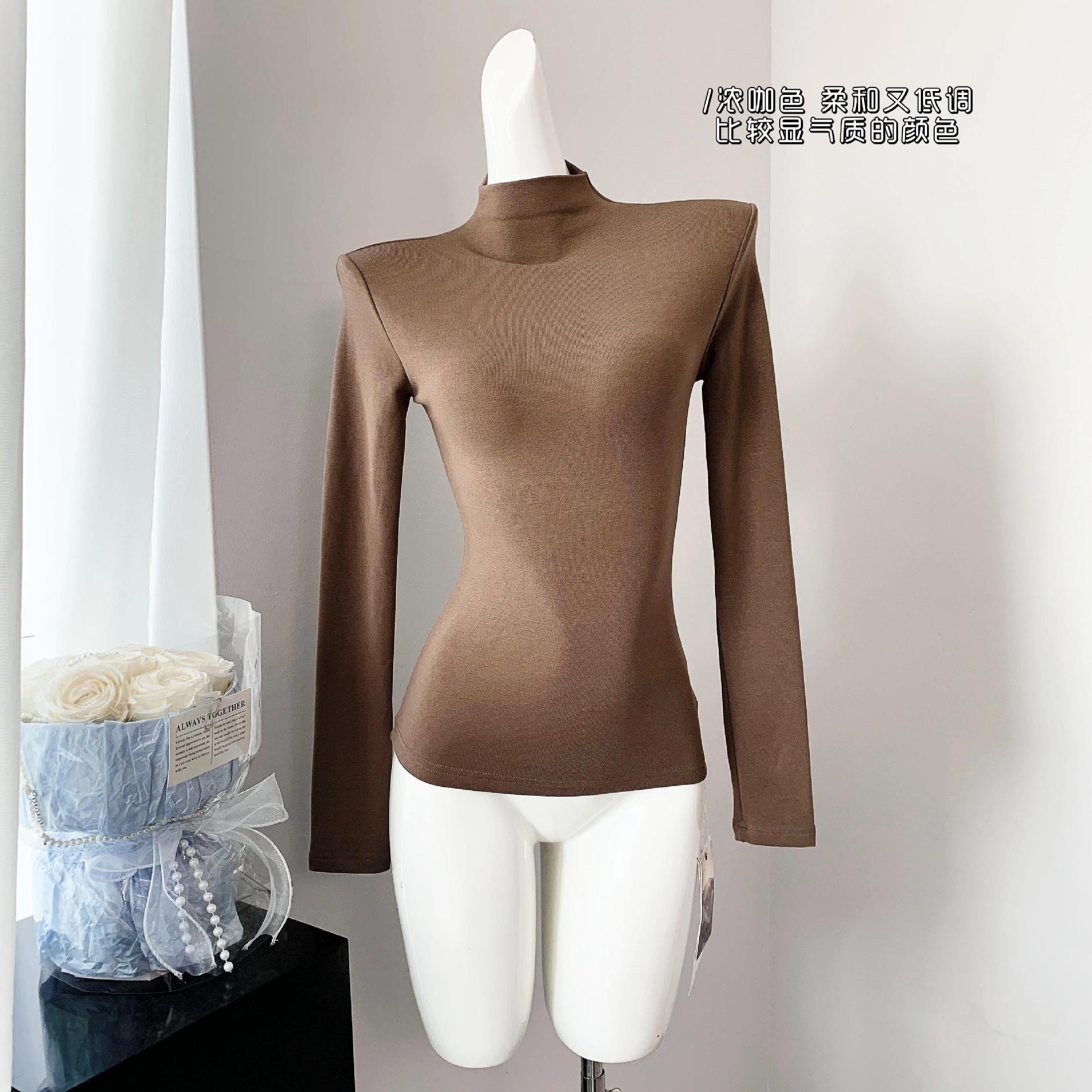 가을과 겨울을위한 여성용 하프 하이 칼라 슬림 핏 티셔츠 하이 엔드 슬림 핏 내베이스 울 스웨터 긴팔 탑