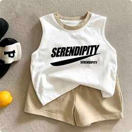 儿童无袖衣服2026夏季新款男童套装宝宝时髦薄款背心童装夏装