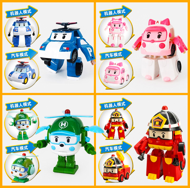 Cross-Border Poli Transformation Toy Transformation Robot Police Car Fire Truck Traffic Rescue Team Children's Cartoon Toy Car