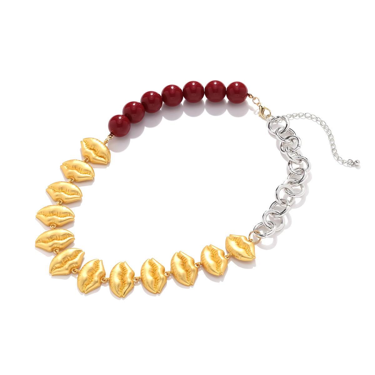 Lips Pattern Elegant Modern Style Lips Alloy Resin Aluminum Lobster Trigger Clasp Closure Beaded Necklaces Wholesale
