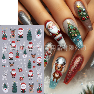 Cross-border New Christmas Nail Art Stickers 3D Embossed Stereo Santa Claus Snowman Penguin Sauce Pie Nail Stickers