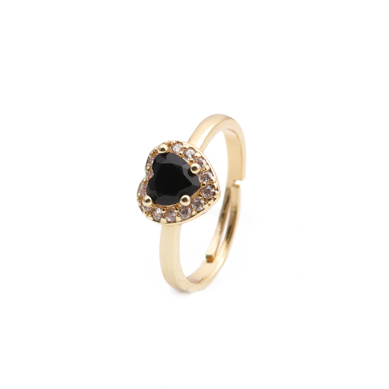 Fashion Heart-shaped Copper Gold-plated Micro-inlaid Zircon Open Ring display picture 2